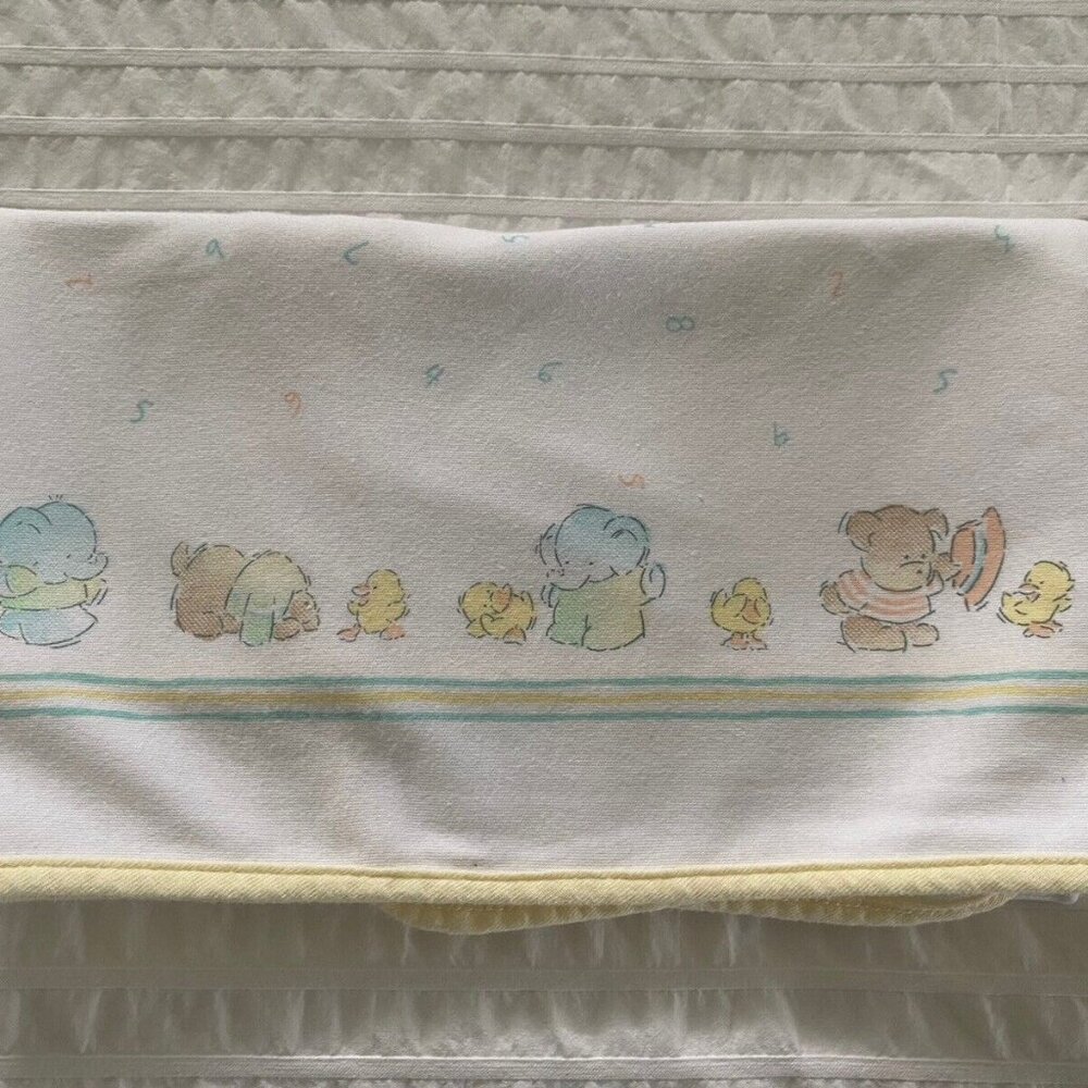 Carter's Vintage Animal Numbers‎ Baby Blanket Yellow White Duck Elephant Puppy